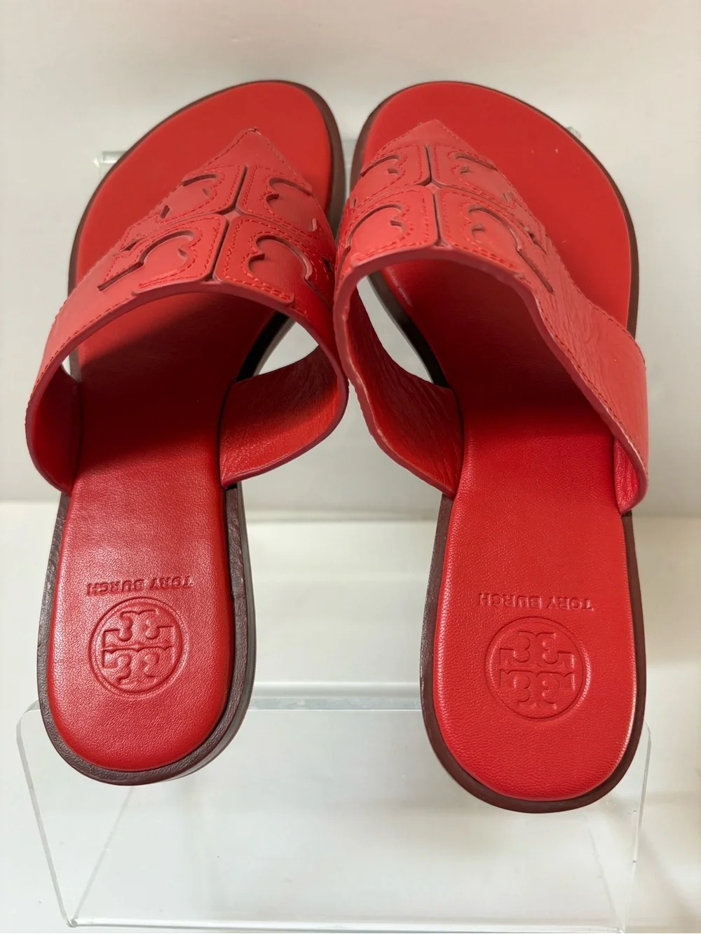 Tory Burch Miller Red Leather Women's Thong Sandals - Stylish Slide Size 7
